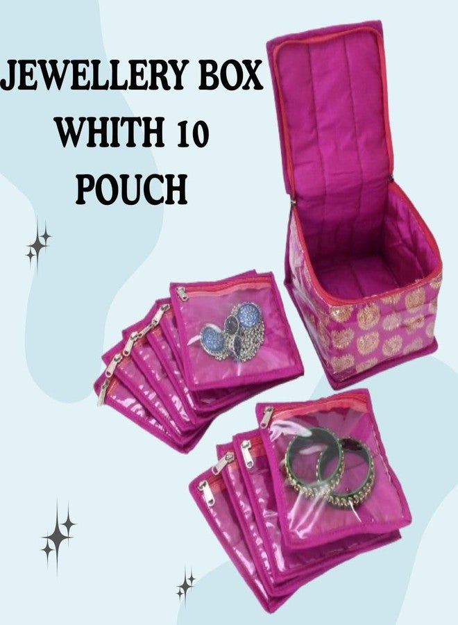 PRISMAXIC Jewellery Kit Wedding collection Gift with 10 Pouches Organiser Set with Storage Box Multiple Pouches, Bangle and Earring Holders, Travel Friendly Pack of 1 (Pink) - Image 5