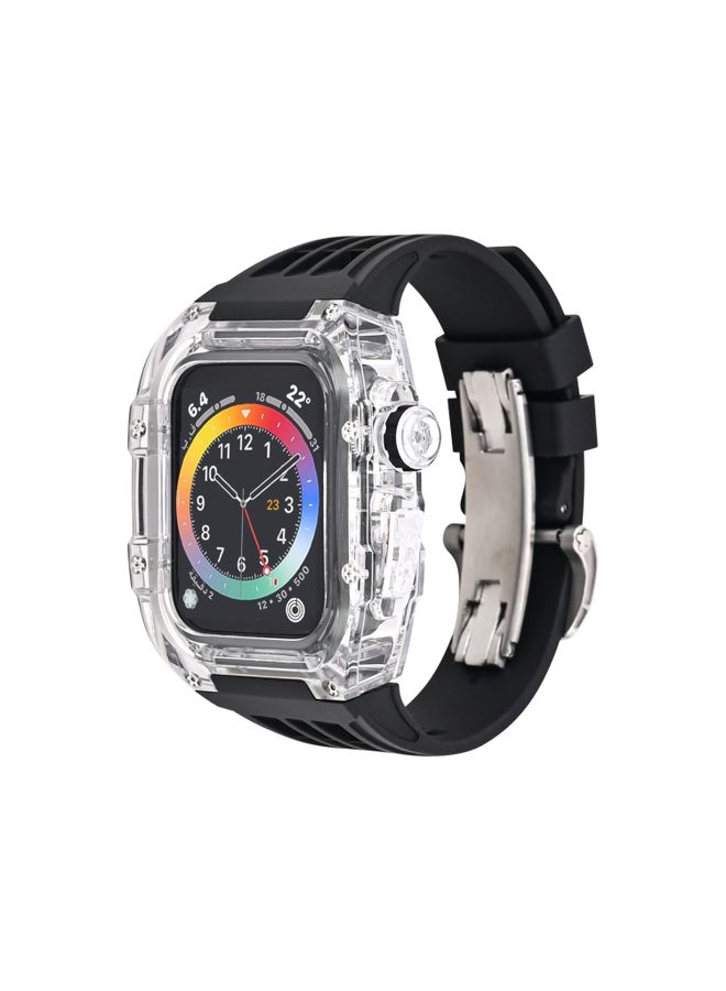 HuHa Protective Cover Fluorine Rubber Clear Watch Band Case For Apple Watch Series 8&7 45mm/SE 2&6&SE&5&4 44mm(Black)