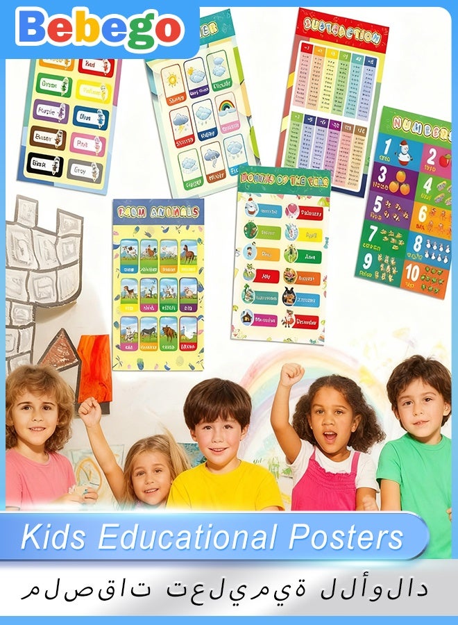 BEBEGO Print Painting, 16 Themes Educational Posters for Toddlers - Laminated Learning Charts with Alphabet, Numbers, Shapes, Weather, Days of the Week, Colors, and More - Perfect for Preschool, Homeschool, and Kindergarten Classroom Decor, Perfect for Room Decor - Image 1
