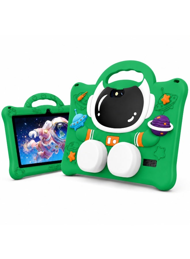 Telzeal P605 Kids Tablet 7 Inch, Android 15, 6GB RAM 256GB ROM, HD 1024×600 Display, 3000mAh Battery, Dual Cameras, 5G WiFi, 3D Astronaut Shockproof EVA Case with Handle, Green - Image 1