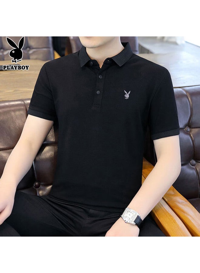 PLAYBOY Men'S Short Sleeve Polo Shirt Summer High-End Ice Silk Half Sleeve Top High-End Men'S Clothing Black Xl - Image 3