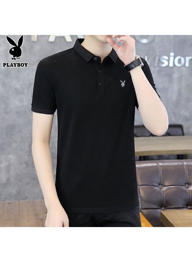 PLAYBOY Men'S Short Sleeve Polo Shirt Summer High-End Ice Silk Half Sleeve Top High-End Men'S Clothing Black Xl - Image 4