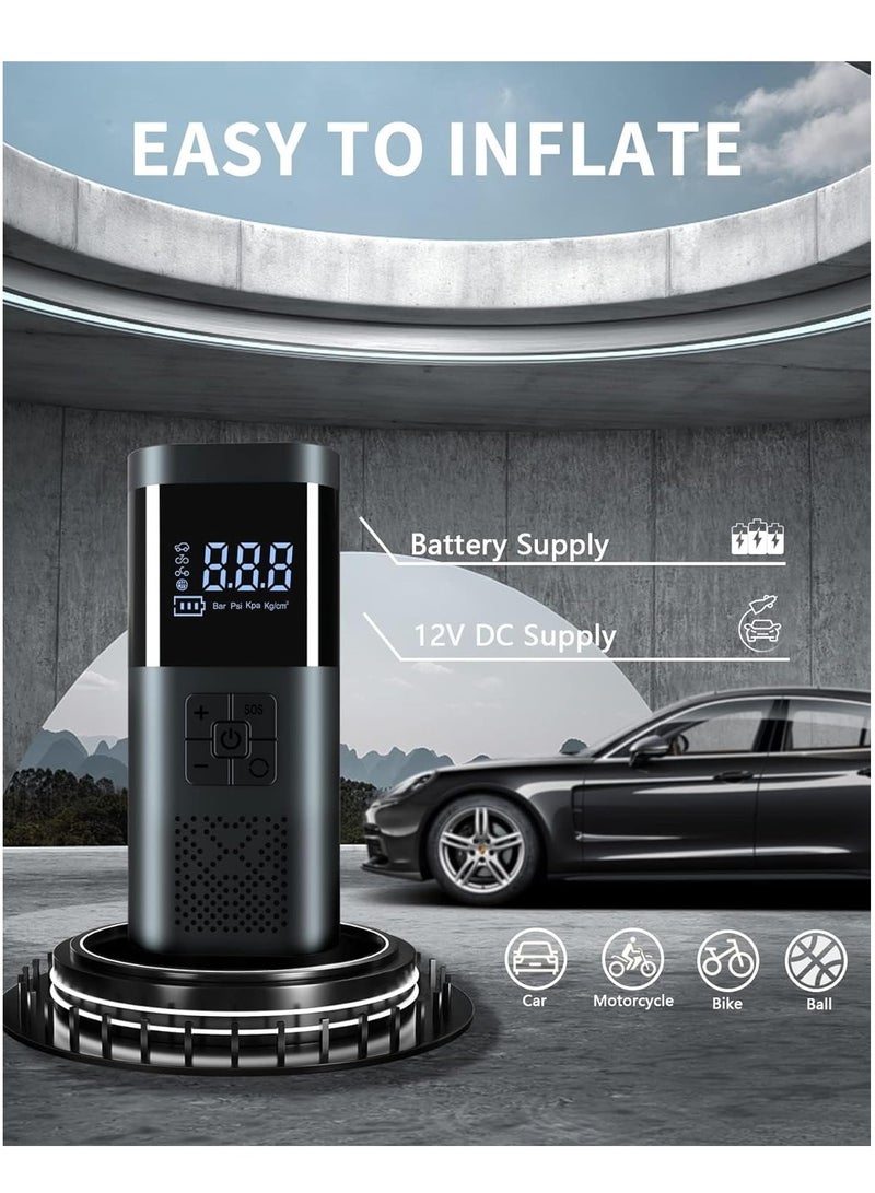 SOLARAE Tire Inflator Air Compressor, Car Accessories, 150PSI Rechargeable Cordless Tire Inflator with Pressure Gauge, 12V DC Mini Air Pump Auto Shut off, Tire Pump with LED Light for Car Motorcycle Bicycle - Image 4