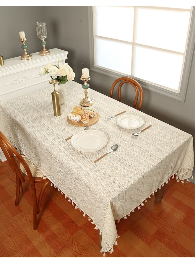 AVHUGOO Lace tablecloth made of cotton and linen, featuring an artistic and dust-proof design with a rustic style tablecloth 140*100cm  - Image 1
