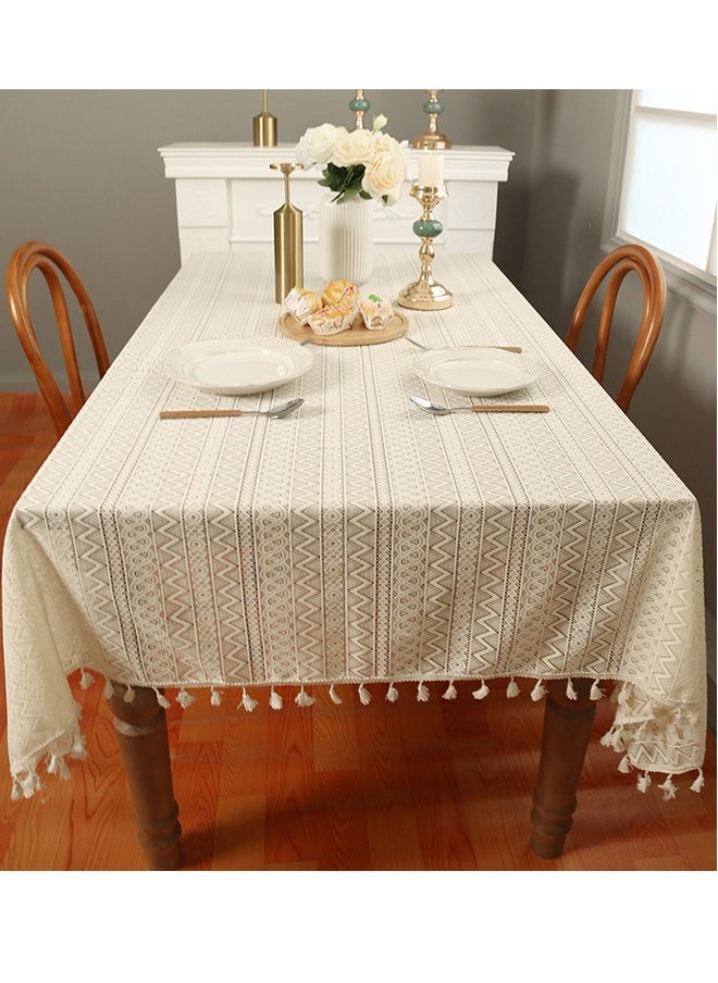 AVHUGOO Lace tablecloth made of cotton and linen, featuring an artistic and dust-proof design with a rustic style tablecloth 140*100cm  - Image 2