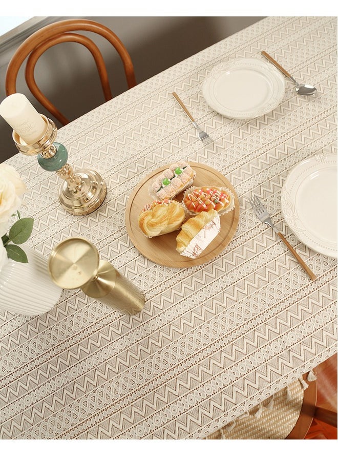AVHUGOO Lace tablecloth made of cotton and linen, featuring an artistic and dust-proof design with a rustic style tablecloth 140*100cm  - Image 4