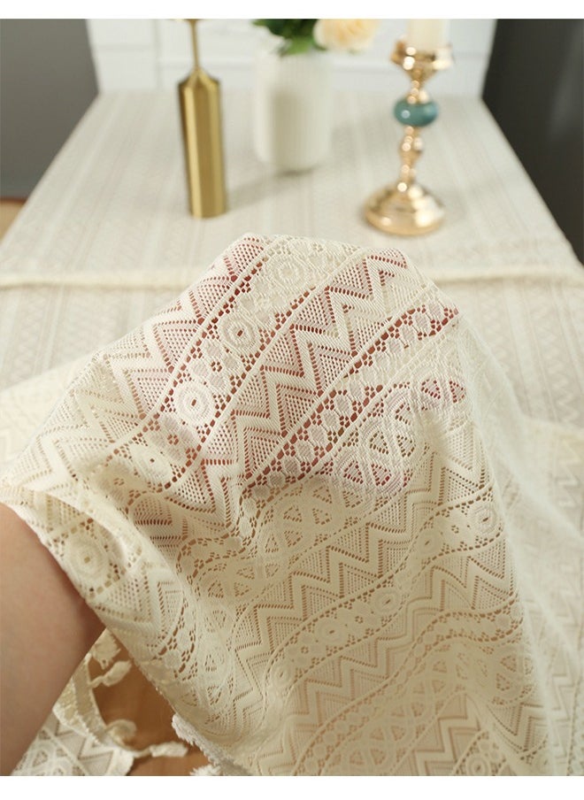 AVHUGOO - Lace tablecloth made of cotton and linen, featuring an artistic and dust-proof design with a rustic style tablecloth 140*100cm - Image 1