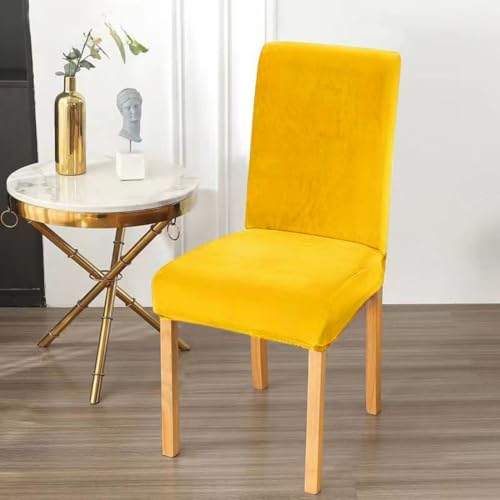 Styleys Velvet Dining Chair Covers Stretch Chair Covers for Dining Room Chair Protector Covers Slipcover Chair Covers (Pack of 4, Yellow, VEMC8) - Image 2