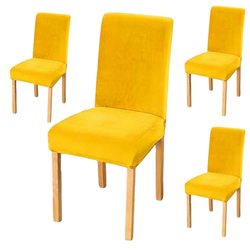 Styleys Velvet Dining Chair Covers Stretch Chair Covers for Dining Room Chair Protector Covers Slipcover Chair Covers (Pack of 4, Yellow, VEMC8) - Image 1