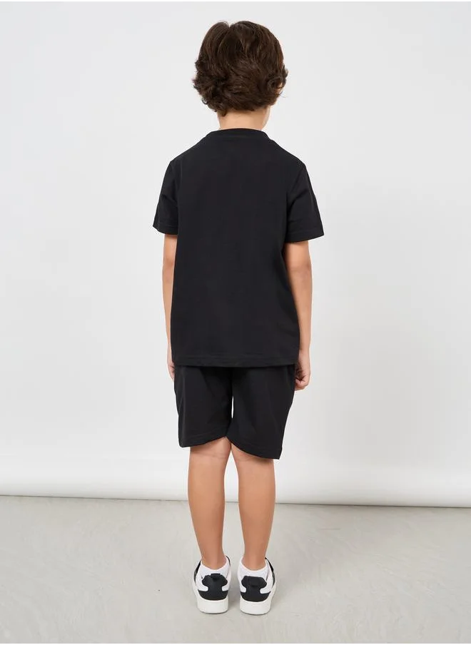 Styli Solid Round Neck T-Shirt & Shorts Set