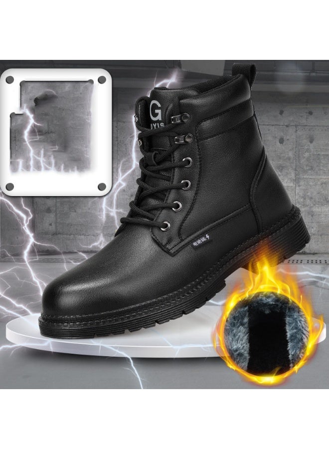 NIBEMINENT Winter Warm Fleece Lined High Top Work Shoes Anti Crush Oil Resistant Acid And Alkali Protective Shoes Men's Sulfurized Shoes - Image 1
