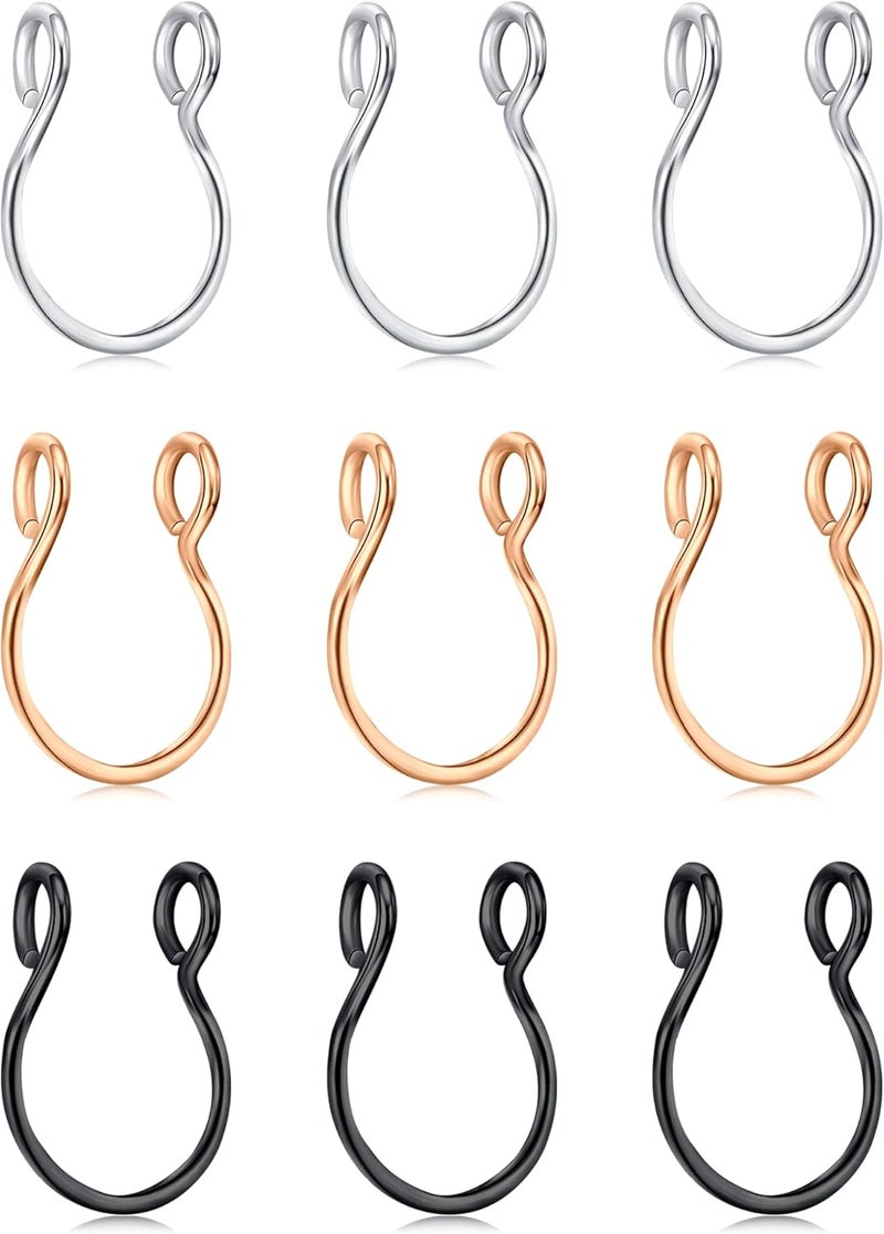 D.Bella Fake Septum Piercing Faux Nose Rings Hoop Stainless Steel Faux Lip Ear Nose Septum Ring Non Piercing Clip On Nose Hoop Rings Body Piercing Jewelry - Image 1