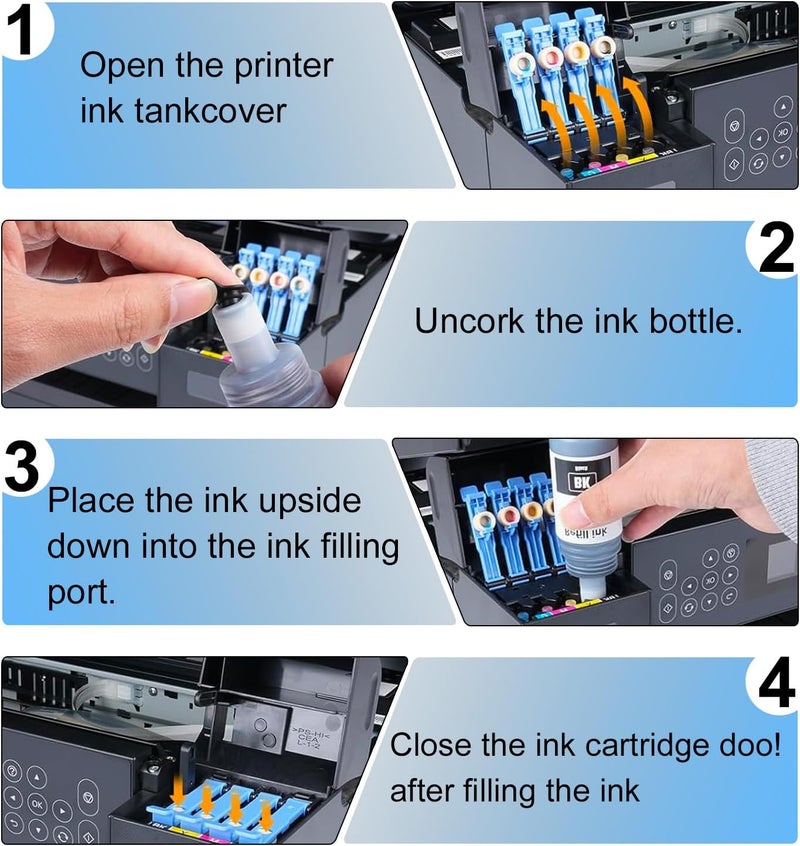 بريتمور 103 حبر 4 ألوان لـ EPSON 103 لـ EcoTank مجموعة مكونة من 4 عبوات (أسود، سماوي، أرجواني، أصفر) لطابعات L1110‎ L3110 L3111 L3150 L3151‎ L3156 L3160 L5190‎ - Image 5