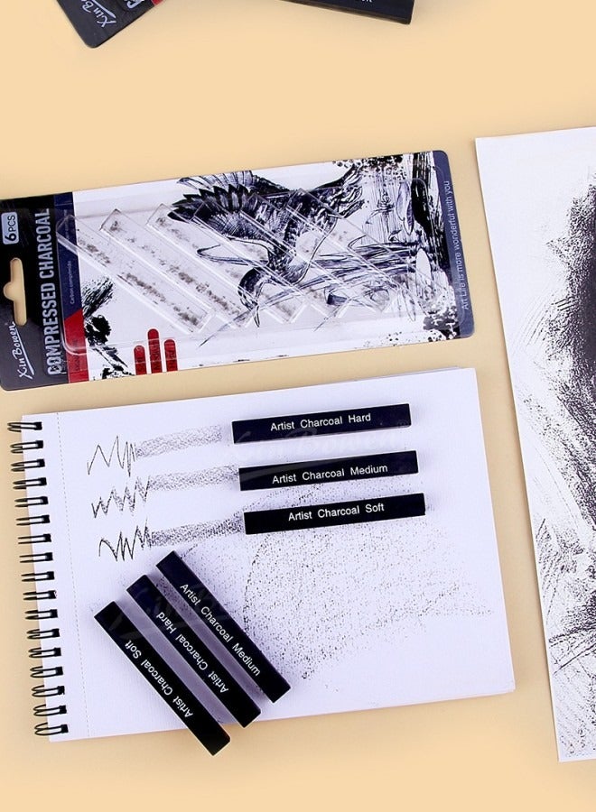 Xinbowen Compressed Charcoal Drawing Sticks – 6-Piece Set for Artists, Soft, Medium & Hard Charcoal for Sketching & Shading - Image 2