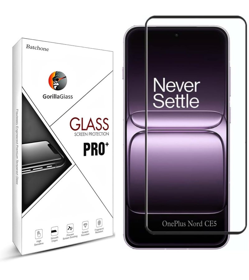 BATCHONE Premium Tempered Glass Screen Protector Compatible for Oneplus Nord CE5/CE 5 (5G) (Black) with Edge to Edge Coverage and Easy Installation kit, Pack of 1 - Image 1