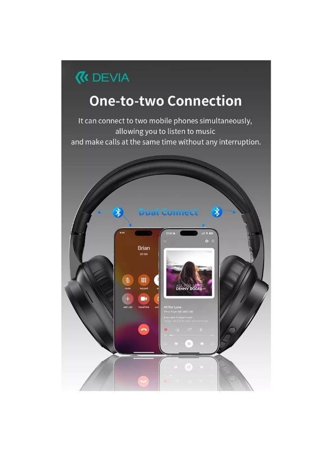 devia Wireless Bluetooth 5.4 Headphones with 40mm HD Stereo Sound – 10-Hour Battery Life, Dual Connectivity, 3 Sound Modes, Lightweight Foldable Design, 15m Range, Black - Image 5