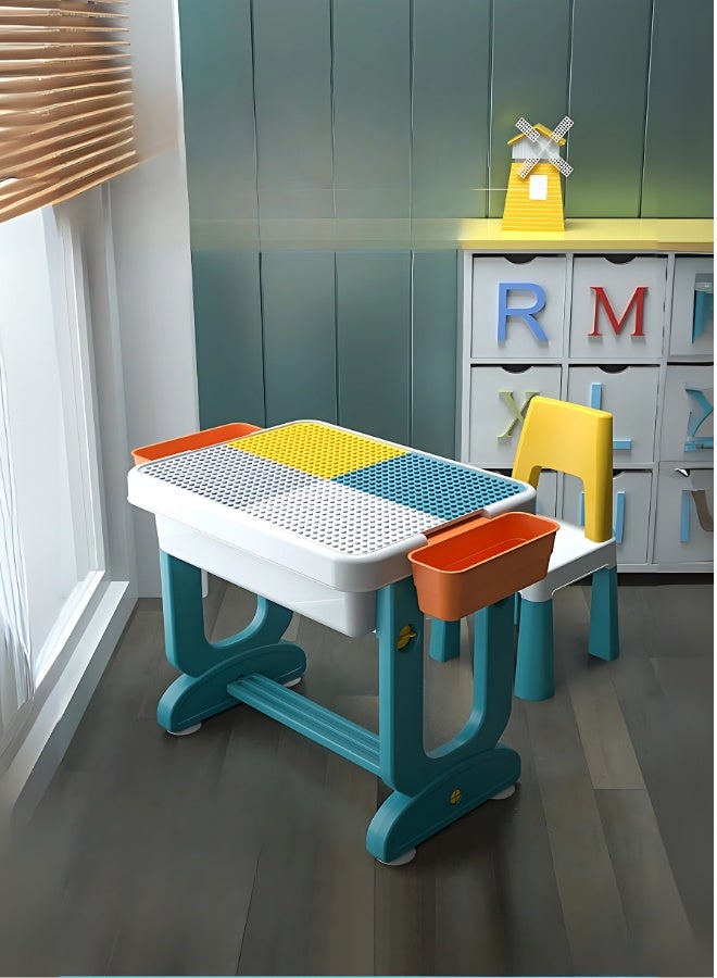 ماركولو طقم طاولة وكرسي نشاط للأطفال – قابل للطي، متعدد الوظائف للعب والدراسة والتخزين مع سطح لمكعبات البناء - Image 1