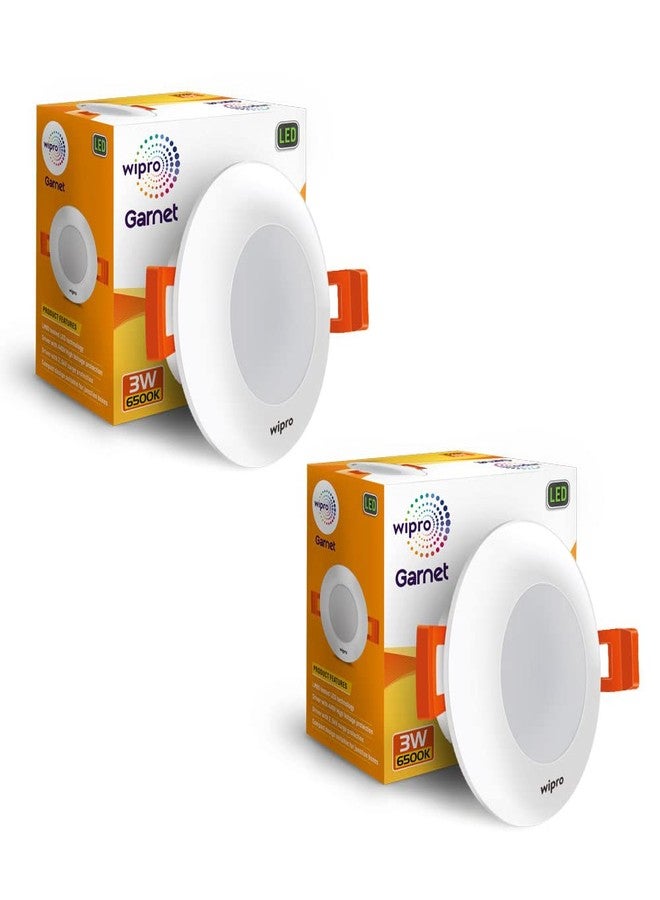 Wipro Garnet 3W Led Mini Downlight for Home & Cabinet| Cool Day White (6500K) | Compact Design with 120° Beam Angle | Recessed Down Light for False Ceiling | Cutout - 2.3 Inch | Pack of 2 - Image 1
