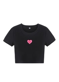 European And American Women's Spring And Summer New Love Printed Round Neck Navel Short Slim-fit Short-sleeved T-shirt