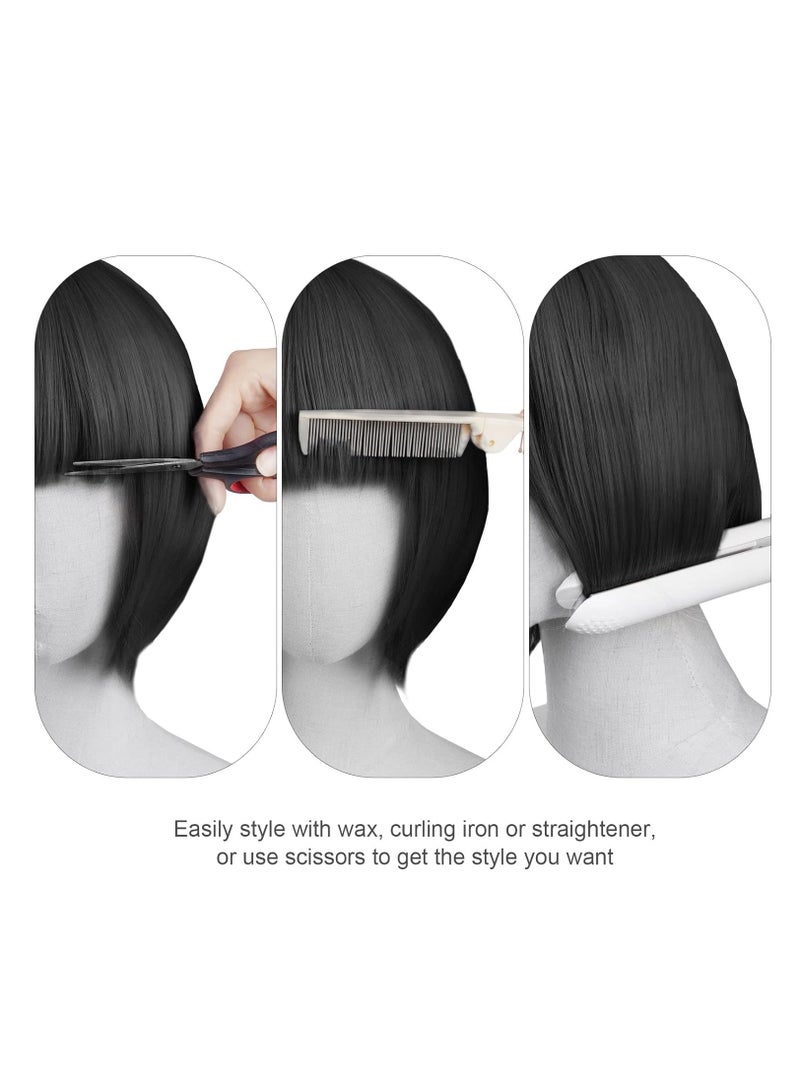KASTWAVE 4 Pack Short Bob Wig Set for Women, with Black Bob Wigs, Sunglass and Wig Cap, New Natural Short Straight Wigs, Flat Bangs Wigs, Neon Fancy Dress Accessory Cosplay Party Wig, Synthetic Straight Wig - Image 5