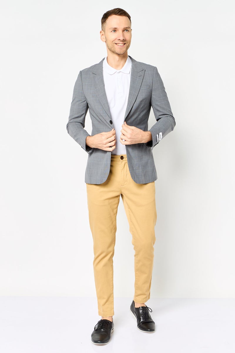 SELECTED Men Regular Fit Grid Pattern Casual Blazer, Grey - Image 3