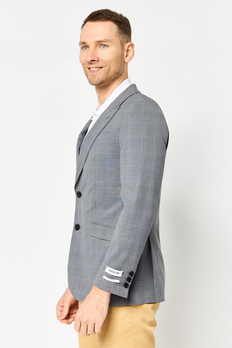SELECTED Men Regular Fit Grid Pattern Casual Blazer, Grey - Image 2