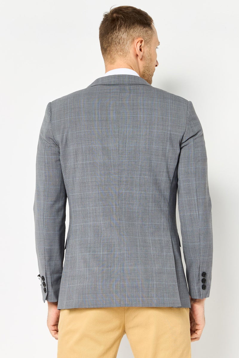 SELECTED Men Regular Fit Grid Pattern Casual Blazer, Grey - Image 4