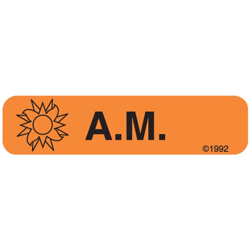 KOPACT 1-349 Permanent Paper Label, A.M", 1 9/16" x 3/8", Orange, B619 (500 per Roll, 2 Rolls per Box)