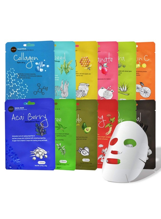 Celavi Cosmetics Celavi Essence Facial Sheet Face Mask Variety Set Classic Authentic Korean Moisturizing Skincare (12Packs) - Image 2