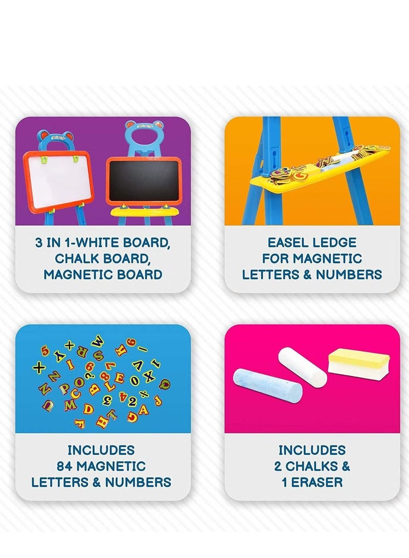 Easel Board for Kids 3 in 1 Dry Erase White Board Magnetic Board and Chalkboard Art Activity Drawing for Artist with Learning Magnetic Alphabet and Numbers  - Image 3