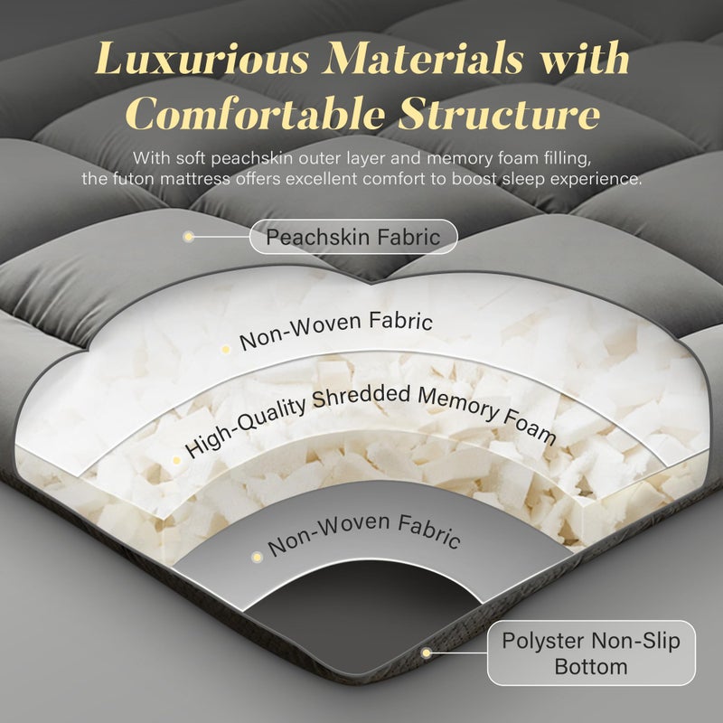 DOWNSTORIA Japanese Floor Mattress, Foldable Futon Mattress Tatami Mat with Handle, Roll Up Dormitory Sleeping Pad for Camping, Guestroom Bed, Full Size, Grey - Image 4