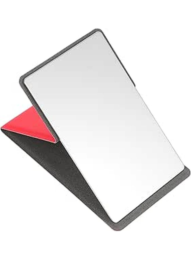 Red PU Stainless Steel Folding Makeup Mirror Portable Travel Pocket Cosmetic Mirror - Image 1