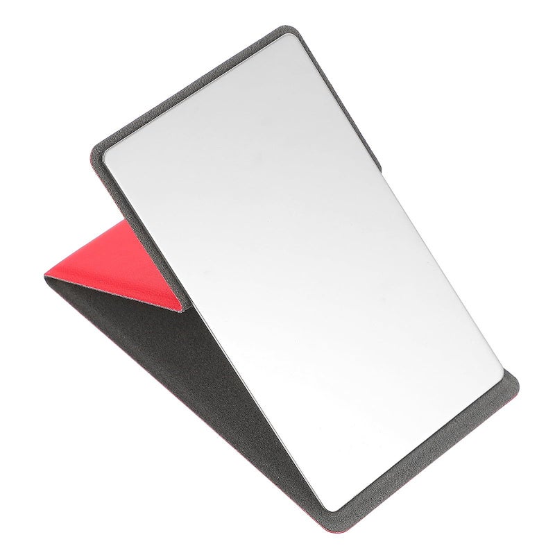 Red PU Stainless Steel Folding Makeup Mirror Portable Travel Pocket Cosmetic Mirror - Image 2