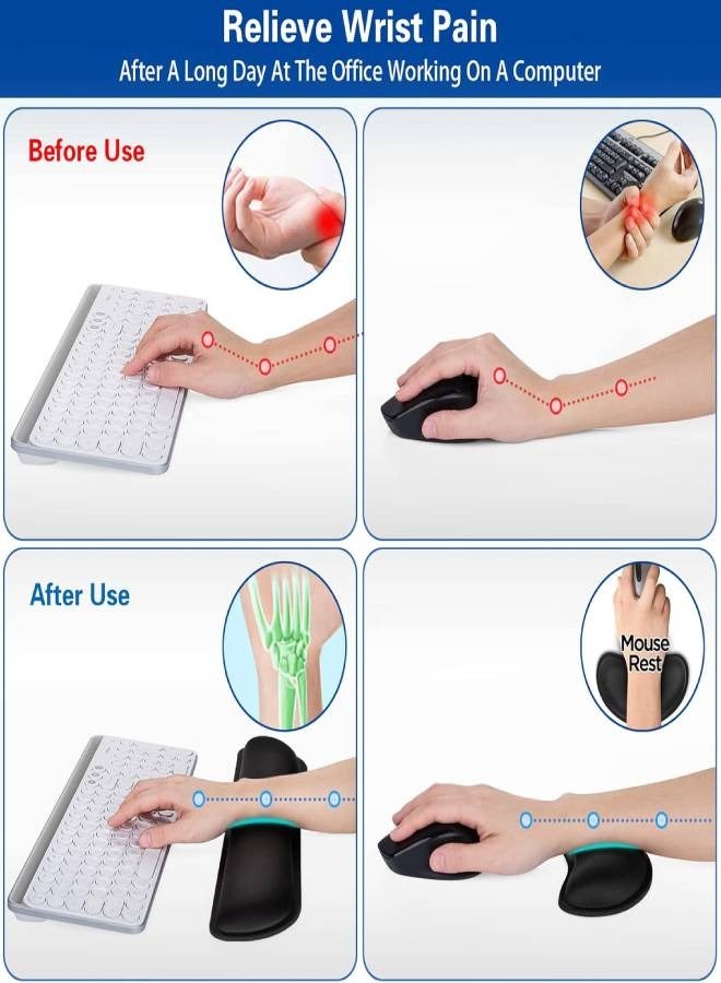 ارواق وسادة معصم مريحة للوحة المفاتيح والفأرة، لتخفيف آلام الكمبيوتر بسهولة، وسادة كمبيوتر محمول بقاعدة مطاطية مانعة للانزلاق، لتخفيف الألم - Image 3