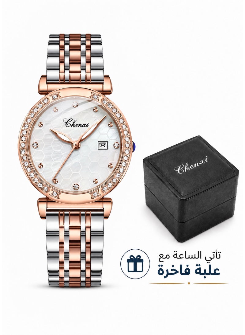 Chenxi Women’s Quartz Wrist Watch with Luxury Diamond-Studded Design, Water Resistant, Scratch-Resistant Glass, Stainless Steel Strap with Elegant Box - Image 1