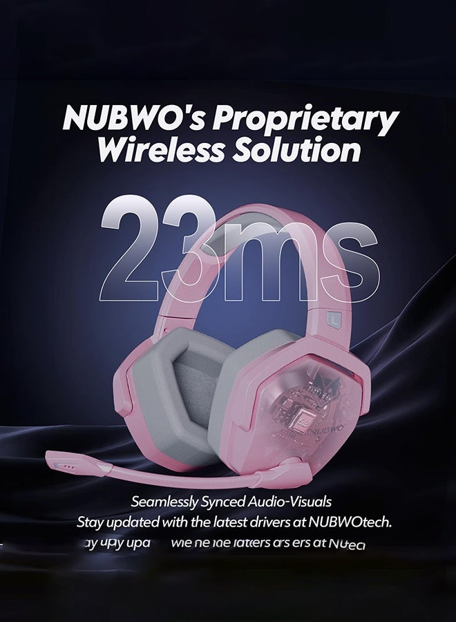 NUBWO Dual Wireless Gaming Headset with Microphone for PS5, PS4, PC, Mobile, Switch: 2.4GHz Wireless + Bluetooth - 100 Hr Battery - 50mm Drivers - Pink - Image 3