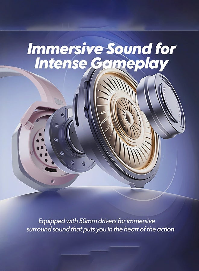 NUBWO Dual Wireless Gaming Headset with Microphone for PS5, PS4, PC, Mobile, Switch: 2.4GHz Wireless + Bluetooth - 100 Hr Battery - 50mm Drivers - Pink - Image 5