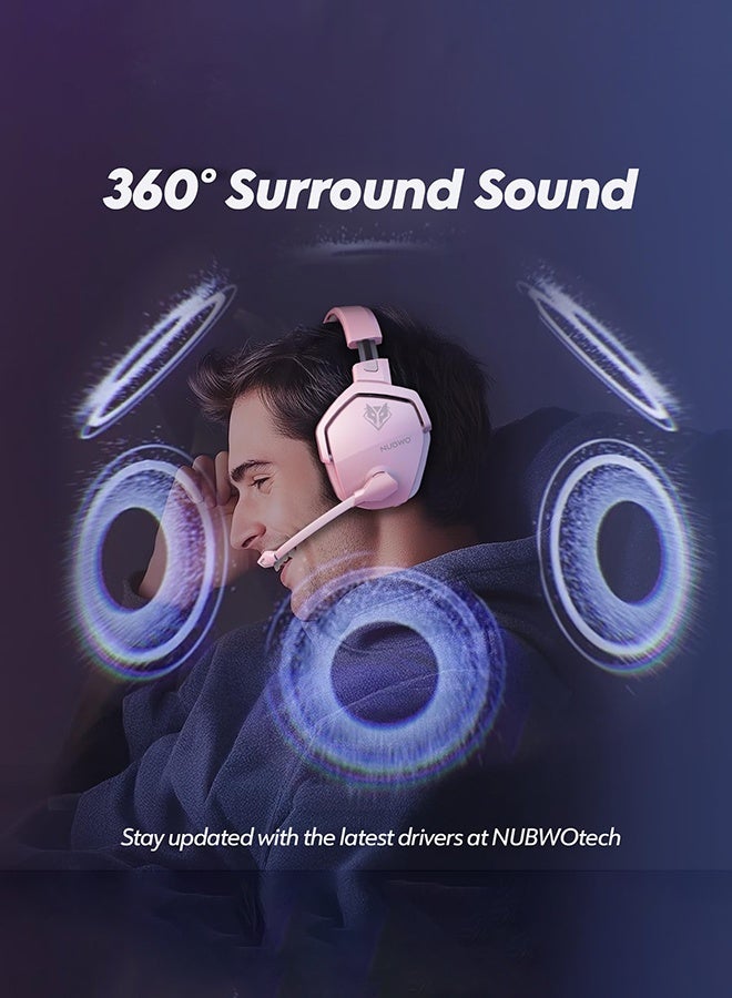 NUBWO Dual Wireless Gaming Headset with Microphone for PS5, PS4, PC, Mobile, Switch: 2.4GHz Wireless + Bluetooth - 100 Hr Battery - 50mm Drivers - Pink - Image 4