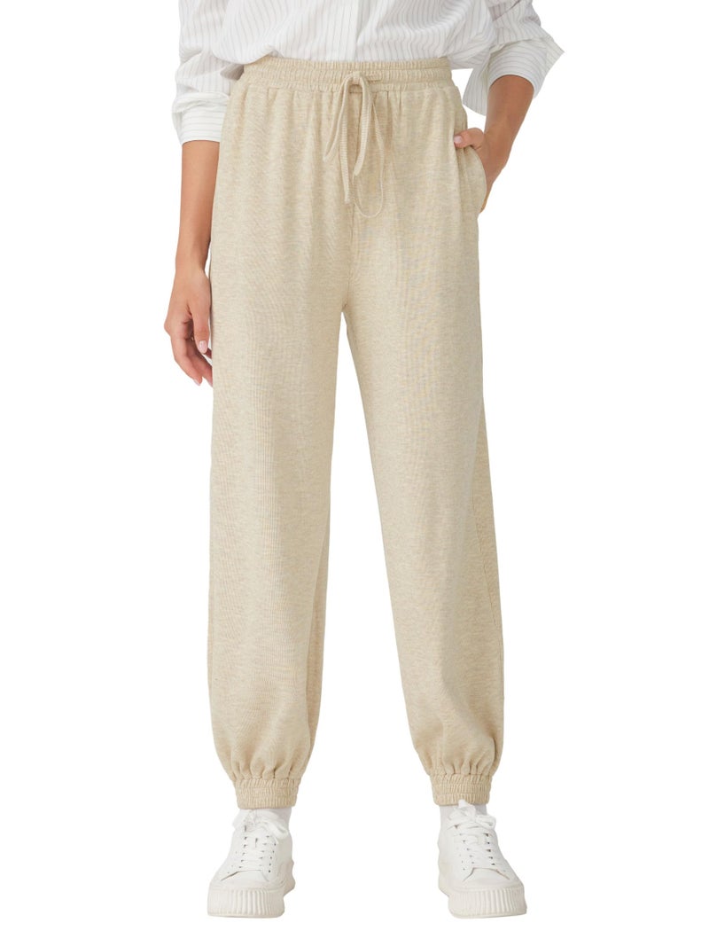 CIDER Women's Casual Sweatpants Drawstring Lounge Pants Comfortable Knit Joggers with Pockets Khaki - Image 3