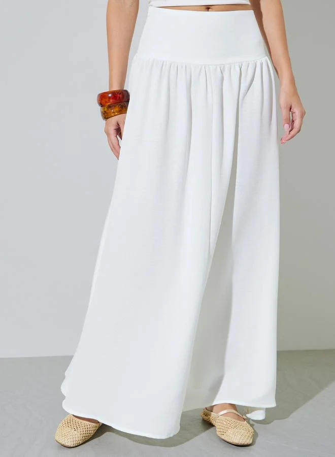 Styli Off White Wide Waistband A-Line Maxi Skirt