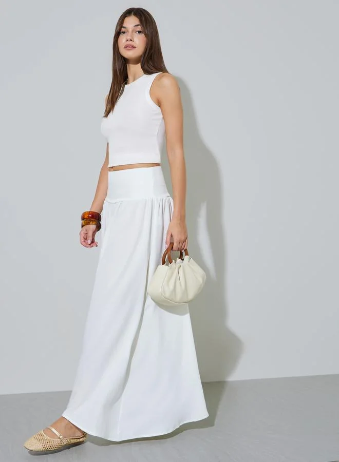 Styli Off White Wide Waistband A-Line Maxi Skirt