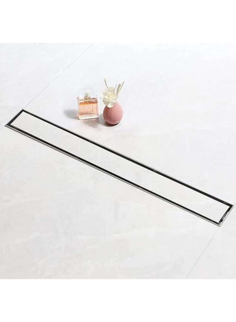 60 cm Linear Shower Drain | 2 in 1 Brushed Chrome | 304 Stainless Steel | Bathroom Drains Kit | Rectangle Shower Floor Drain with Reversable | Tile-in Pattern Drain | Cover & Hair Strainer - Image 2