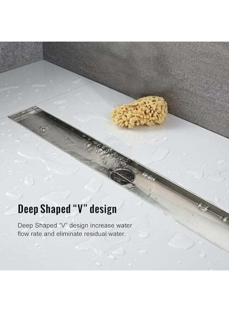 60 cm Linear Shower Drain | 2 in 1 Brushed Chrome | 304 Stainless Steel | Bathroom Drains Kit | Rectangle Shower Floor Drain with Reversable | Tile-in Pattern Drain | Cover & Hair Strainer - Image 4