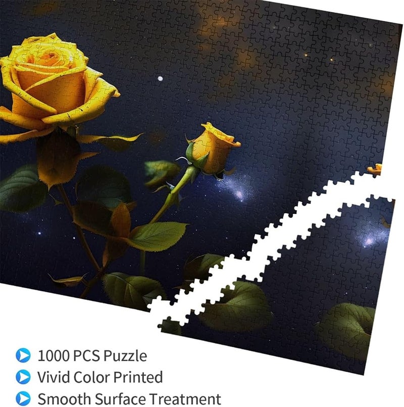 بازل فايا 1000 قطعة للكبار: الورود الصفراء تحت سماء الليل المرصعة بالنجوم، ديكور منزلي مقاس 29.5 × 19.7 بوصة - Image 3