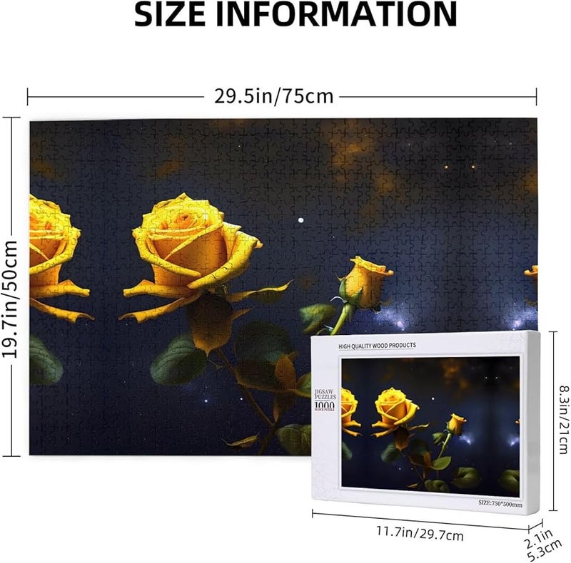 بازل فايا 1000 قطعة للكبار: الورود الصفراء تحت سماء الليل المرصعة بالنجوم، ديكور منزلي مقاس 29.5 × 19.7 بوصة - Image 4