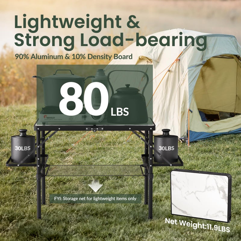 Titanker Folding Camping Table 3ft, Folding Picnic Table, Large Camp Table Portable with Extra Side Racks & Storage Net, Outdoor Patio Table, RV/Car Camping Essentials, Aluminum Light & Solid - Image 5