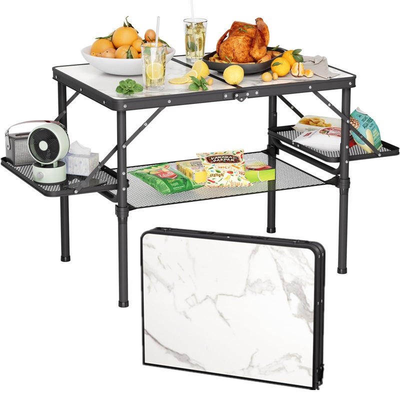 Titanker Folding Camping Table 3ft, Folding Picnic Table, Large Camp Table Portable with Extra Side Racks & Storage Net, Outdoor Patio Table, RV/Car Camping Essentials, Aluminum Light & Solid - Image 1