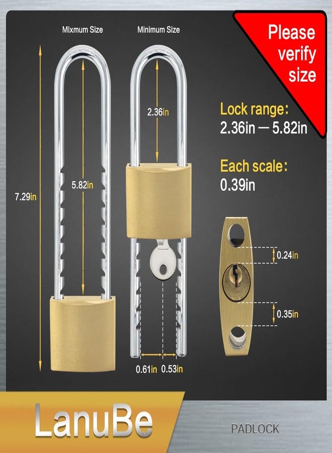 Lanube Solid Brass Cabinet Locks with Keys U Lock with Adjustable Length Shackle Outdoor and Indoor Keyed Alike Locks for Chains Trailers and Utility Boxes Removable 2.4 to 6 inches Pack of 2 - Image 2