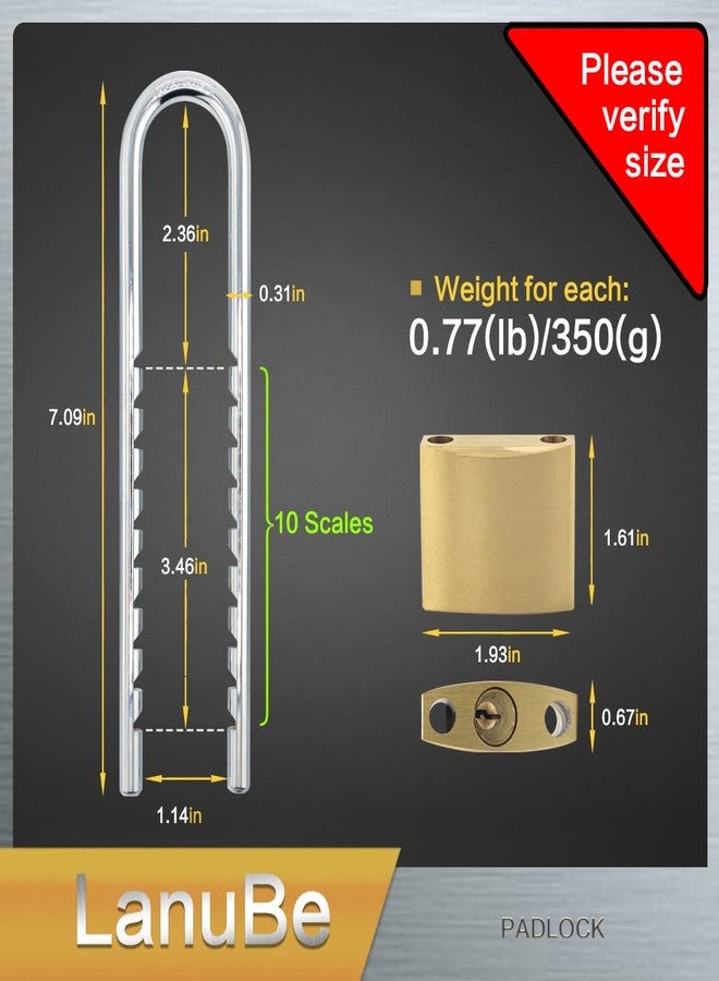 Lanube Solid Brass Cabinet Locks with Keys U Lock with Adjustable Length Shackle Outdoor and Indoor Keyed Alike Locks for Chains Trailers and Utility Boxes Removable 2.4 to 6 inches Pack of 2 - Image 3