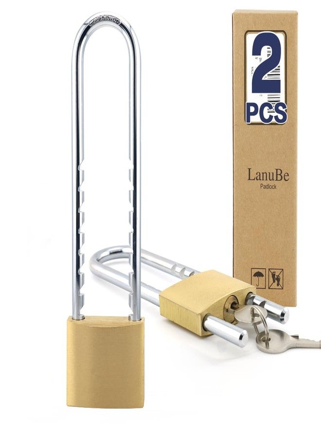 Lanube Solid Brass Cabinet Locks with Keys U Lock with Adjustable Length Shackle Outdoor and Indoor Keyed Alike Locks for Chains Trailers and Utility Boxes Removable 2.4 to 6 inches Pack of 2 - Image 1